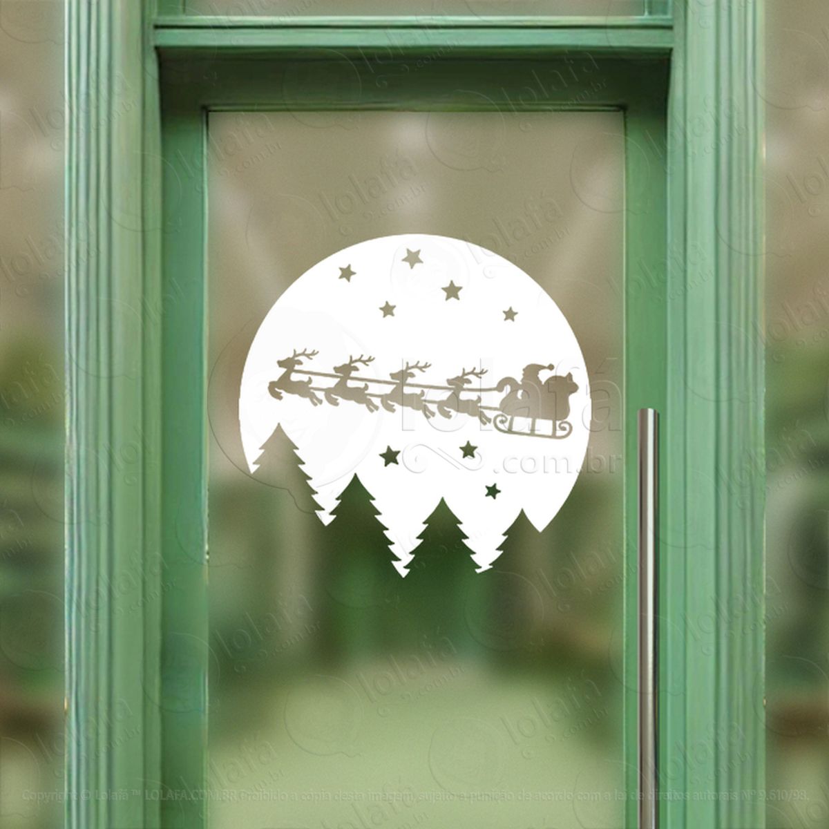 Trenó do Papai Noel e Árvores Adesivo de Natal para Vitrine, Parede, Porta - Fácil Remoção Mod:589