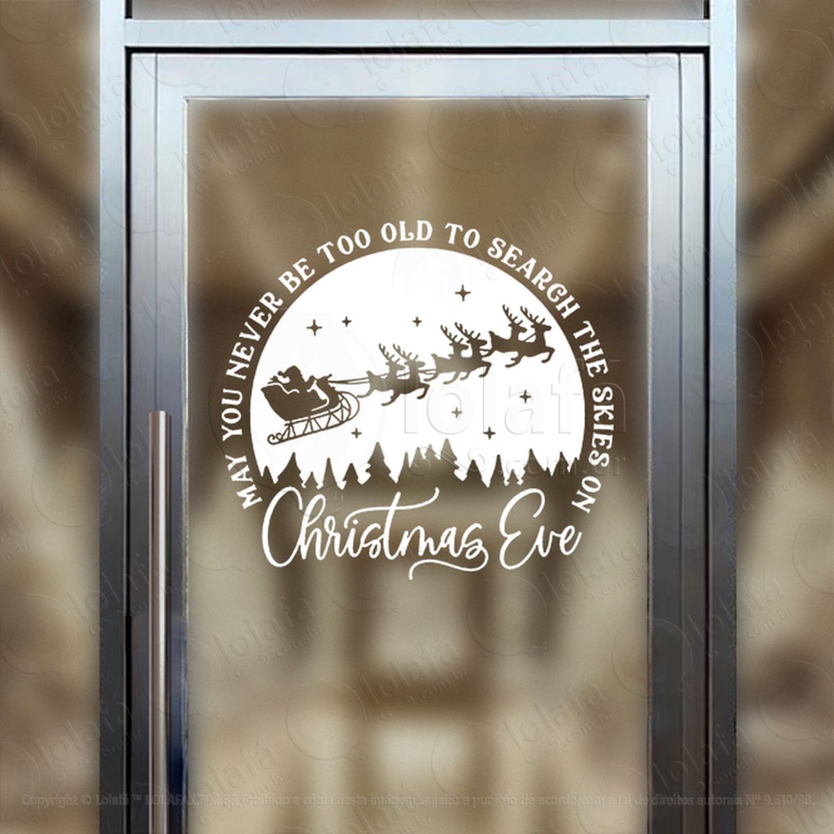 Trenó do Papai Noel Frase Christmas Adesivo de Natal para Vitrine, Parede, Porta - Fácil Remoção Mod:591