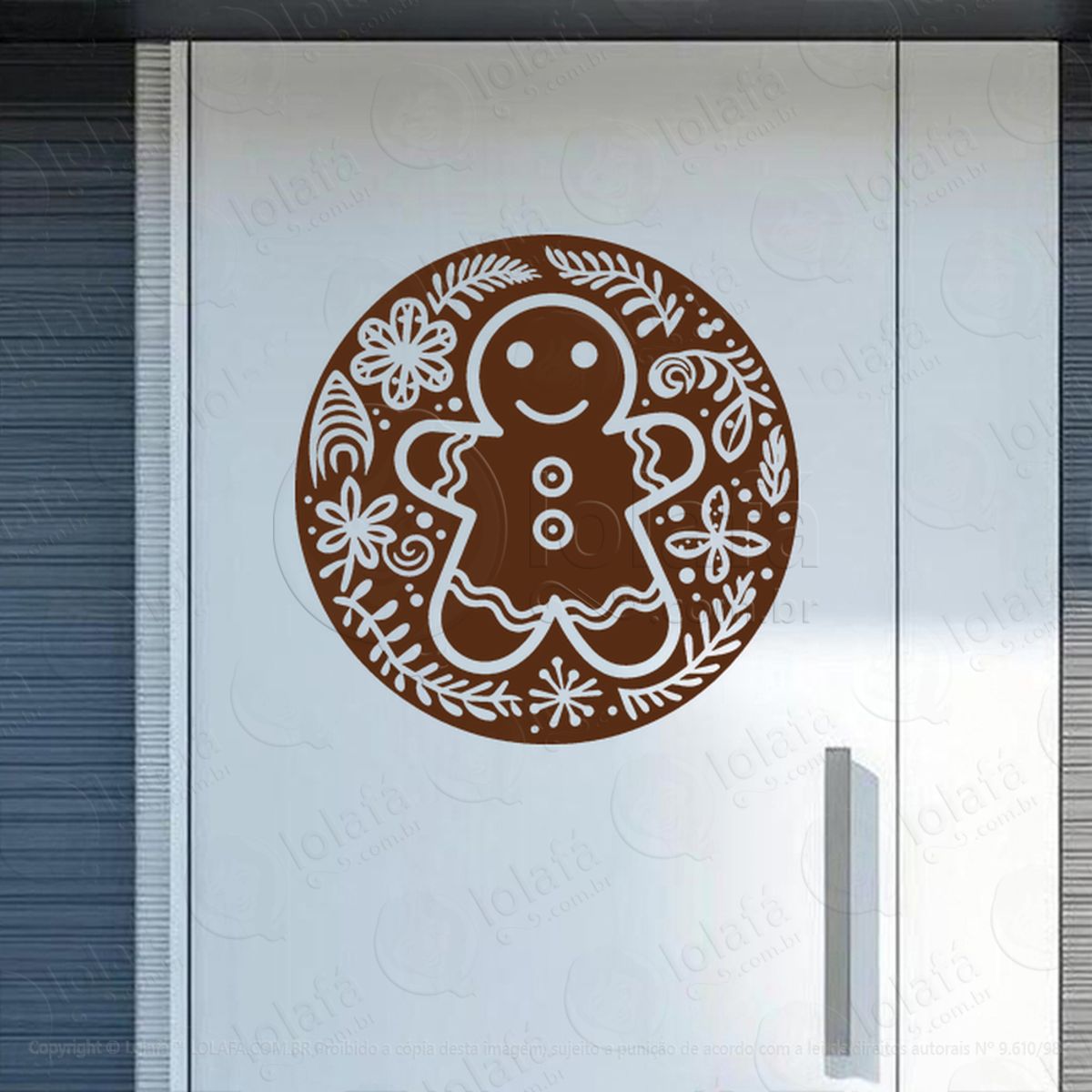 Guirlanda de Natal Gingerbread Adesivo de Natal para Vitrine, Parede, Porta - Fácil Remoção Mod:593