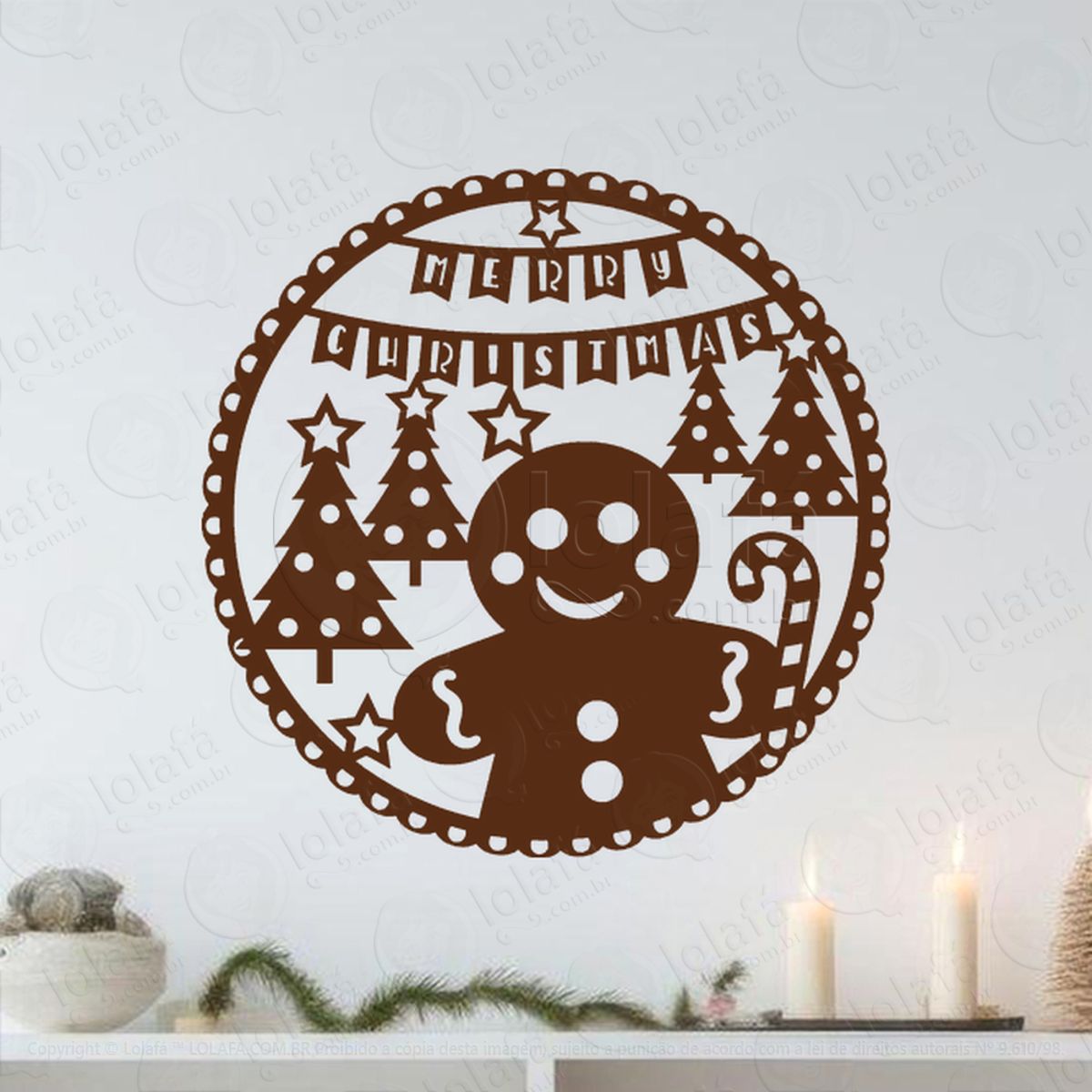 Guirlanda de Natal Merry Christmas Adesivo de Natal para Vitrine, Parede, Porta - Fácil Remoção Mod:595