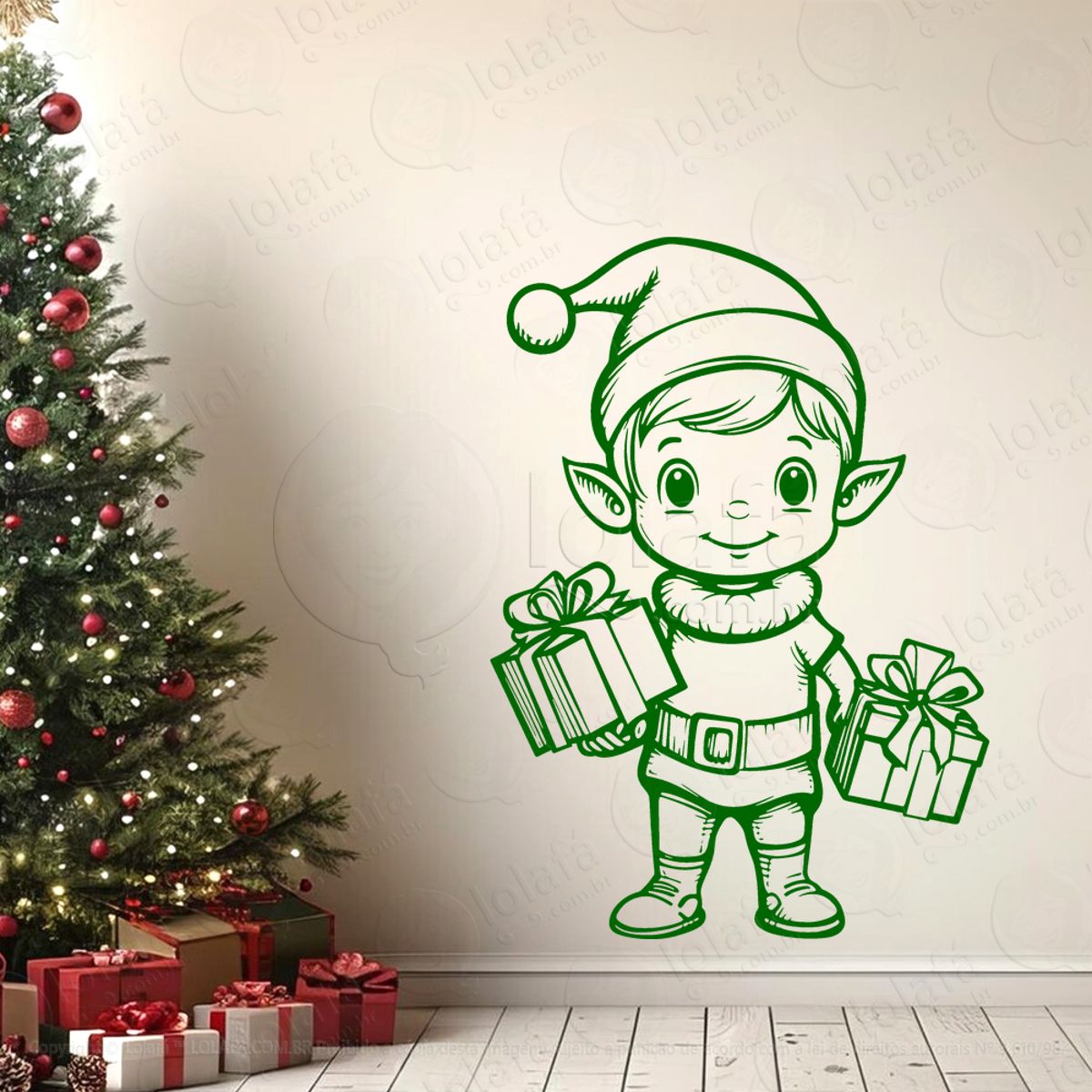 Duende Ajudante do Papai Noel Adesivo de Natal para Vitrine, Parede, Porta - Fácil Remoção Mod:596