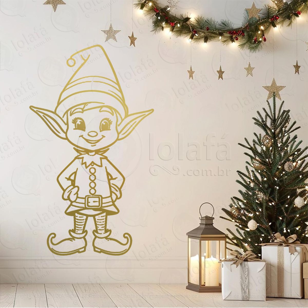 Duende Ajudante do Papai Noel Adesivo de Natal para Vitrine, Parede, Porta - Fácil Remoção Mod:597