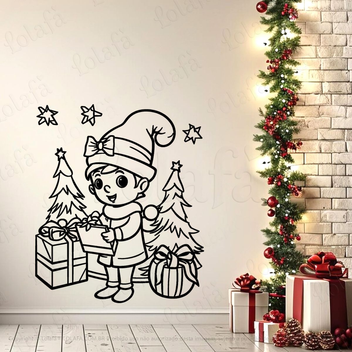 Duende Ajudante do Papai Noel Adesivo de Natal para Vitrine, Parede, Porta - Fácil Remoção Mod:600