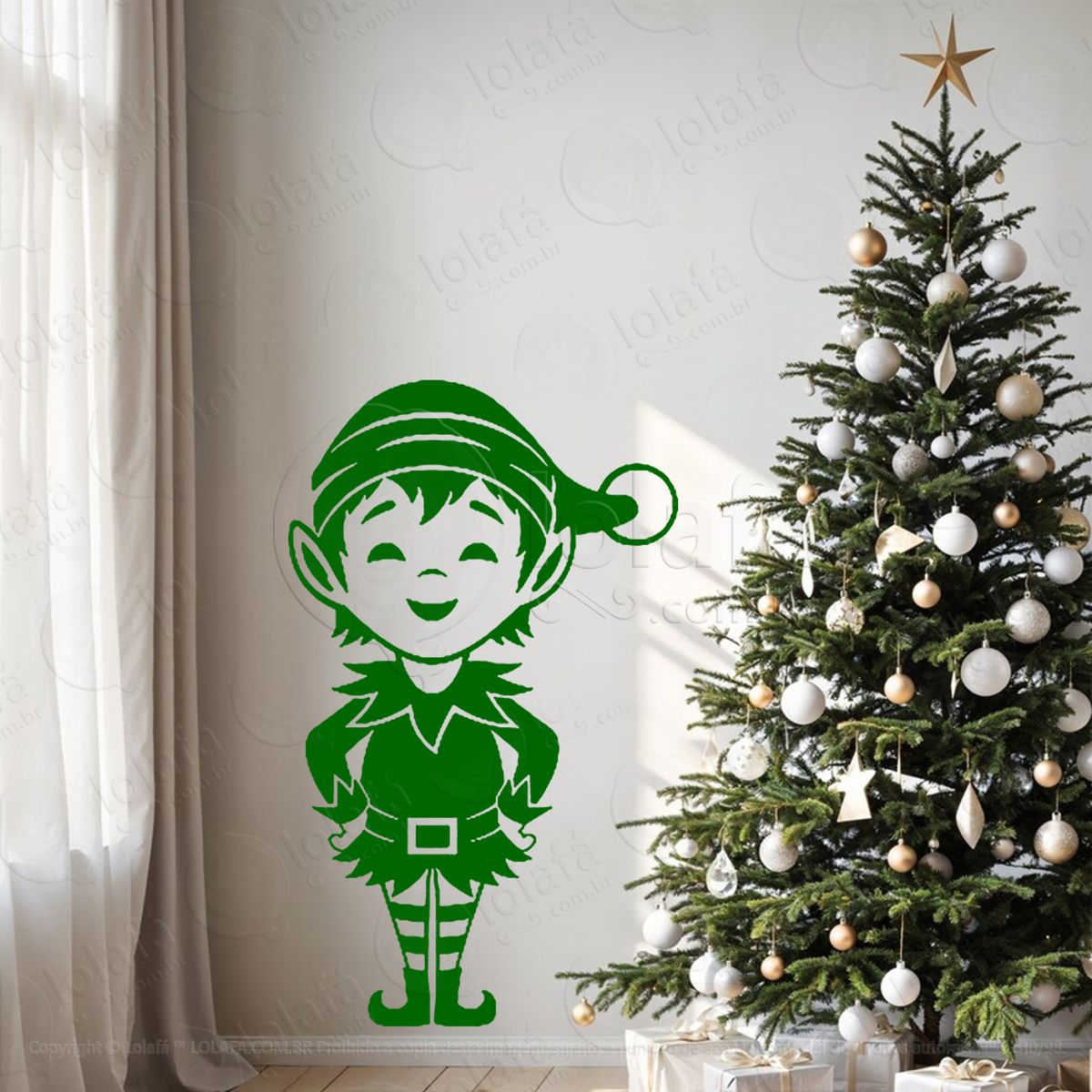 Duende Ajudante do Papai Noel Adesivo de Natal para Vitrine, Parede, Porta - Fácil Remoção Mod:603