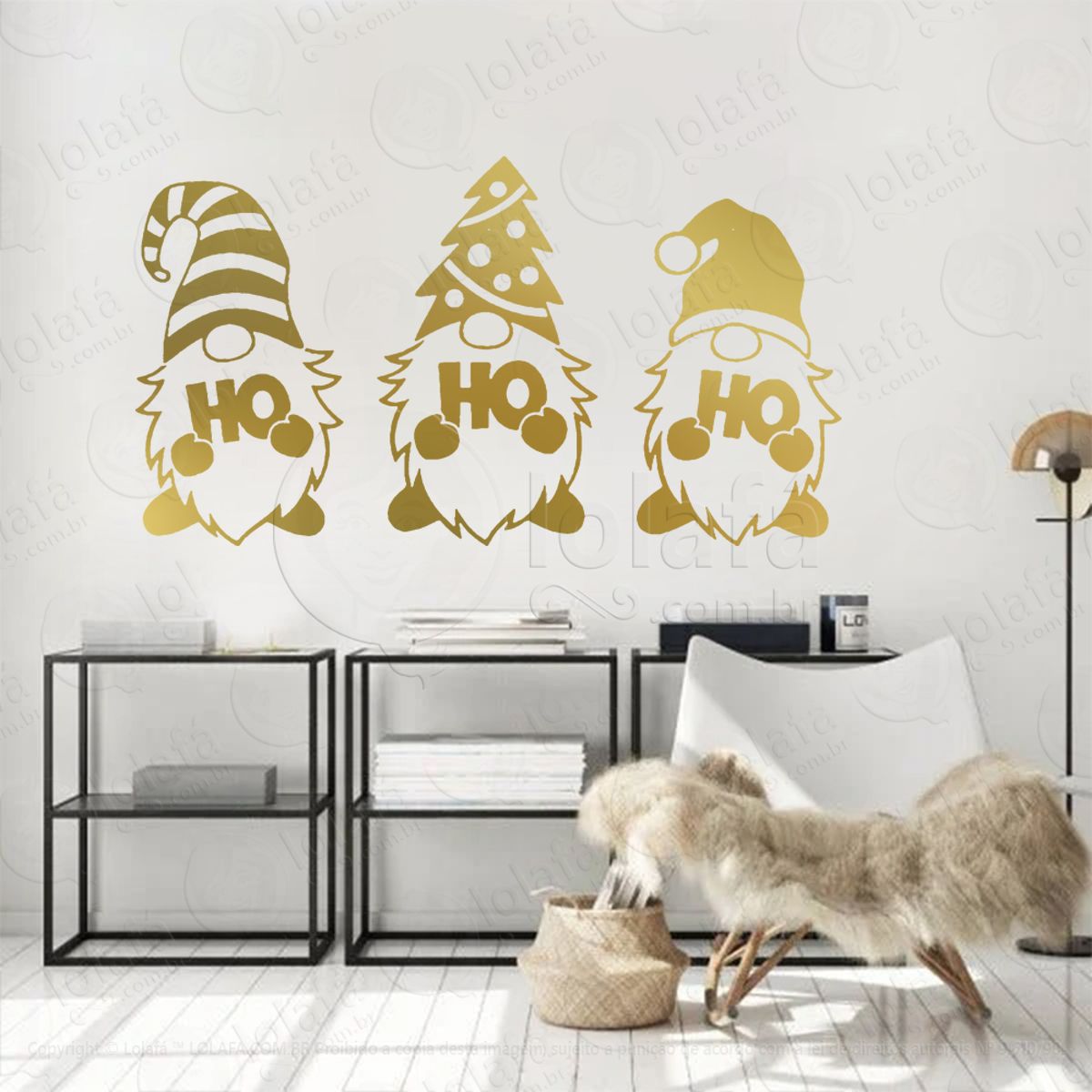 Gnomos Ajudantes do Noel Ho Ho Ho Adesivo de Natal para Vitrine, Parede, Porta - Fácil Remoção Mod:606