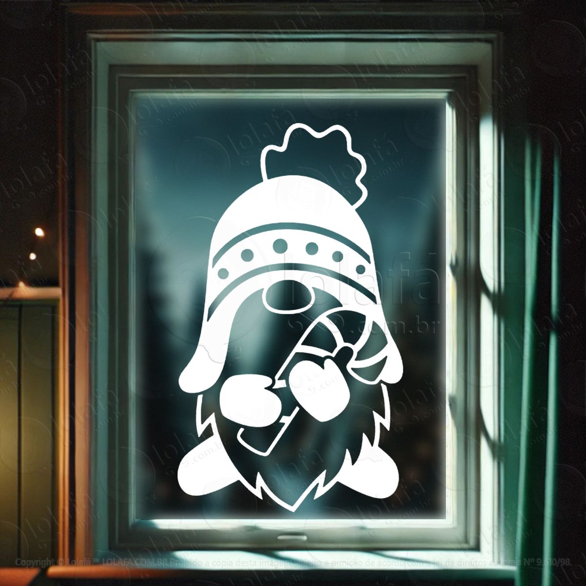 Gnomo Ajudante do Papai Noel Adesivo de Natal para Vitrine, Parede, Porta - Fácil Remoção Mod:609