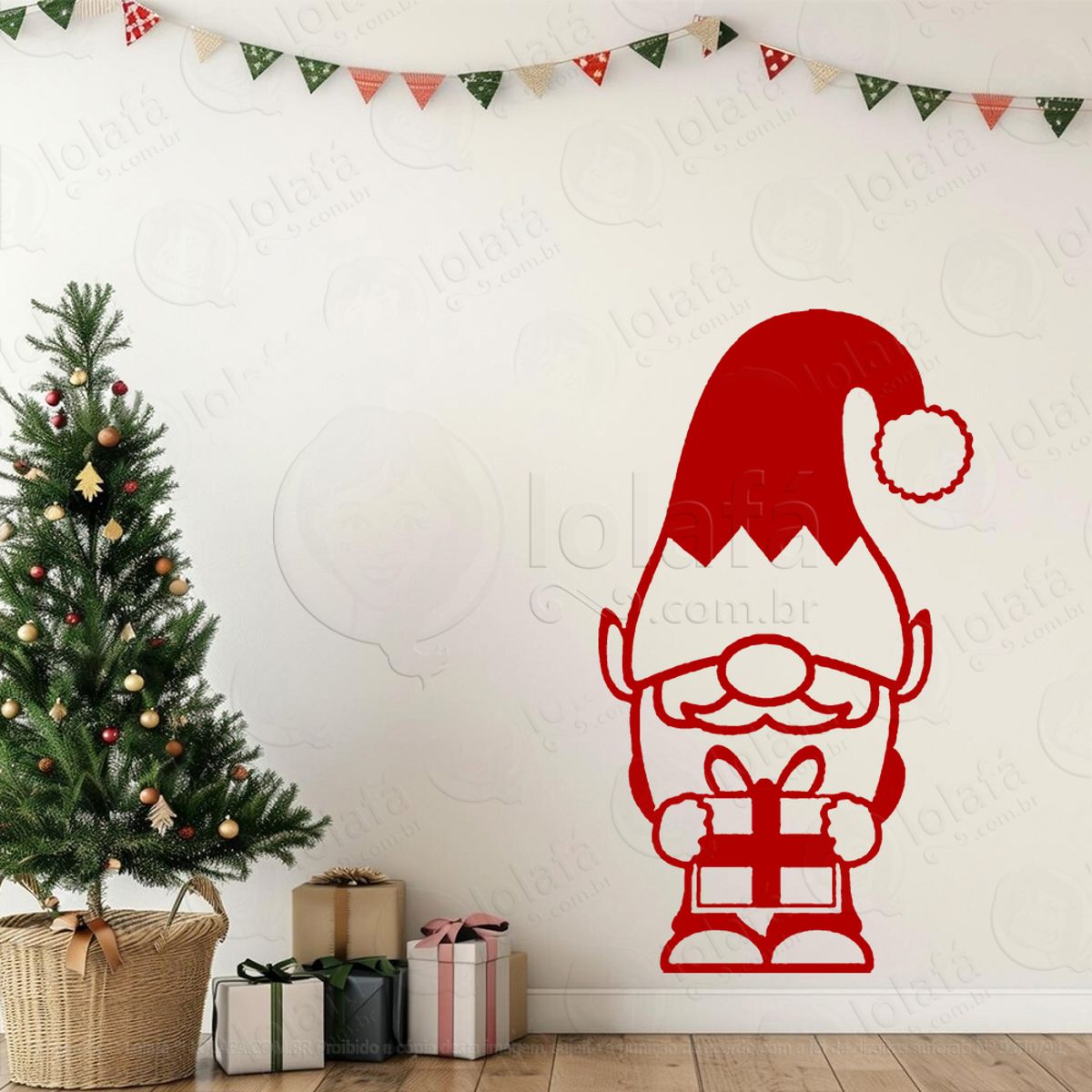 Gnomo Ajudante do Papai Noel Adesivo de Natal para Vitrine, Parede, Porta - Fácil Remoção Mod:611