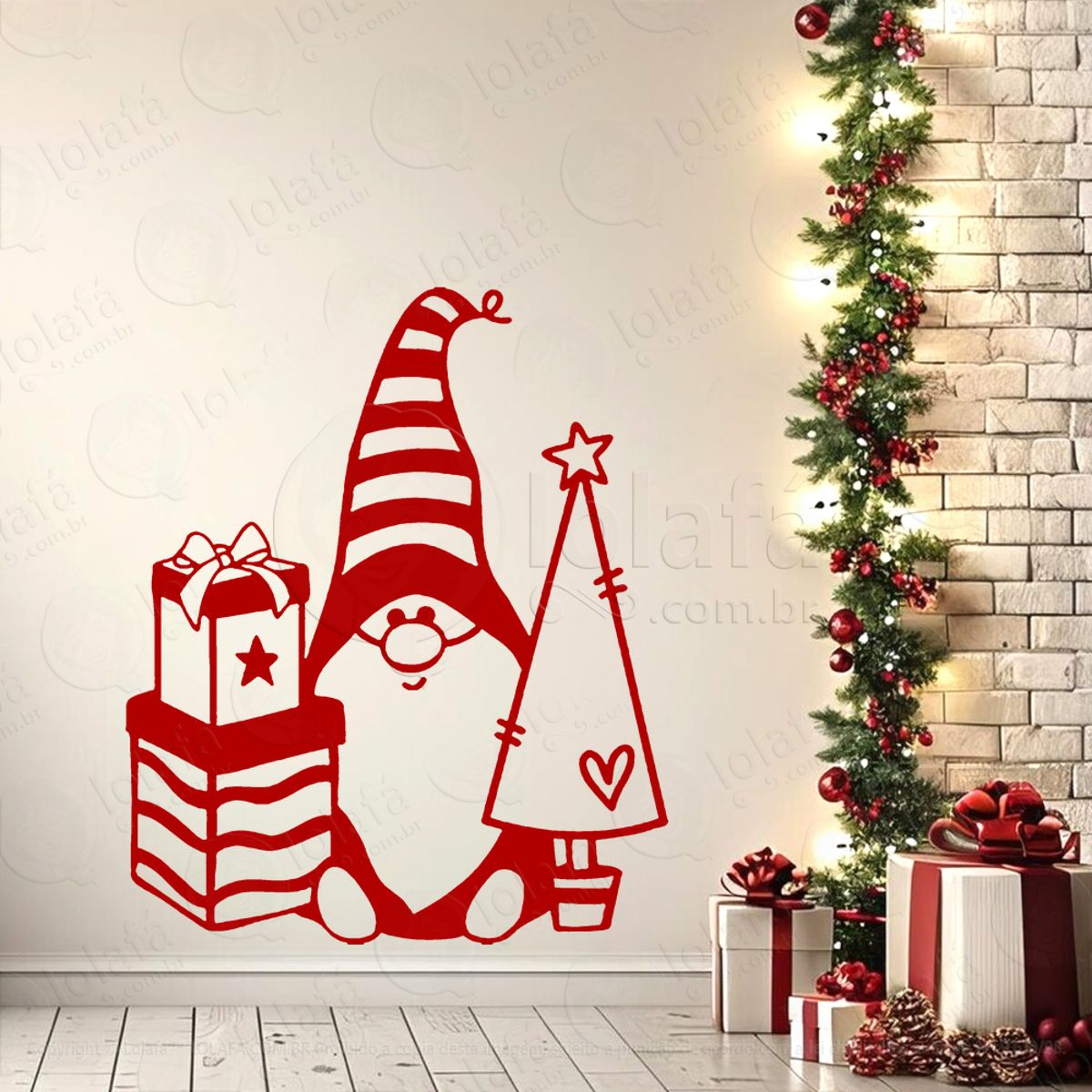 Gnomo Ajudante do Papai Noel Adesivo de Natal para Vitrine, Parede, Porta - Fácil Remoção Mod:614