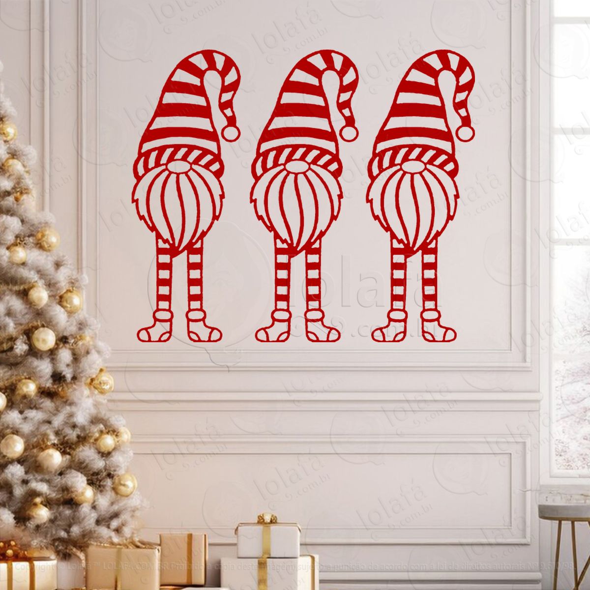 Gnomos Ajudantes do Papai Noel Adesivo de Natal para Vitrine, Parede, Porta - Fácil Remoção Mod:615