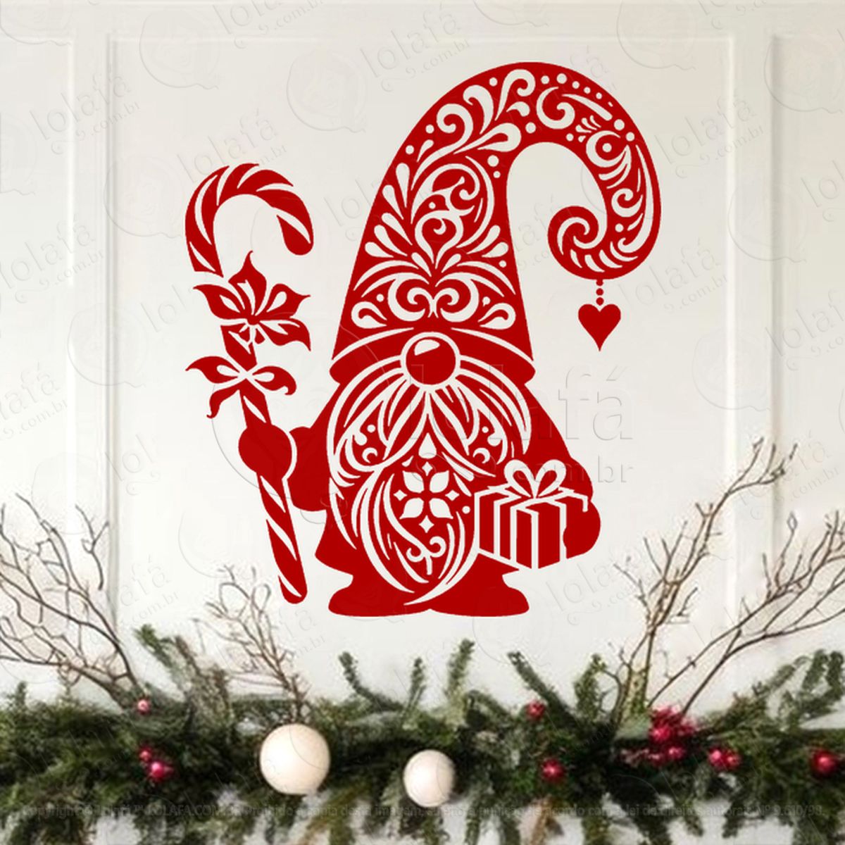 Gnomo Ajudante do Papai Noel Adesivo de Natal para Vitrine, Parede, Porta - Fácil Remoção Mod:616