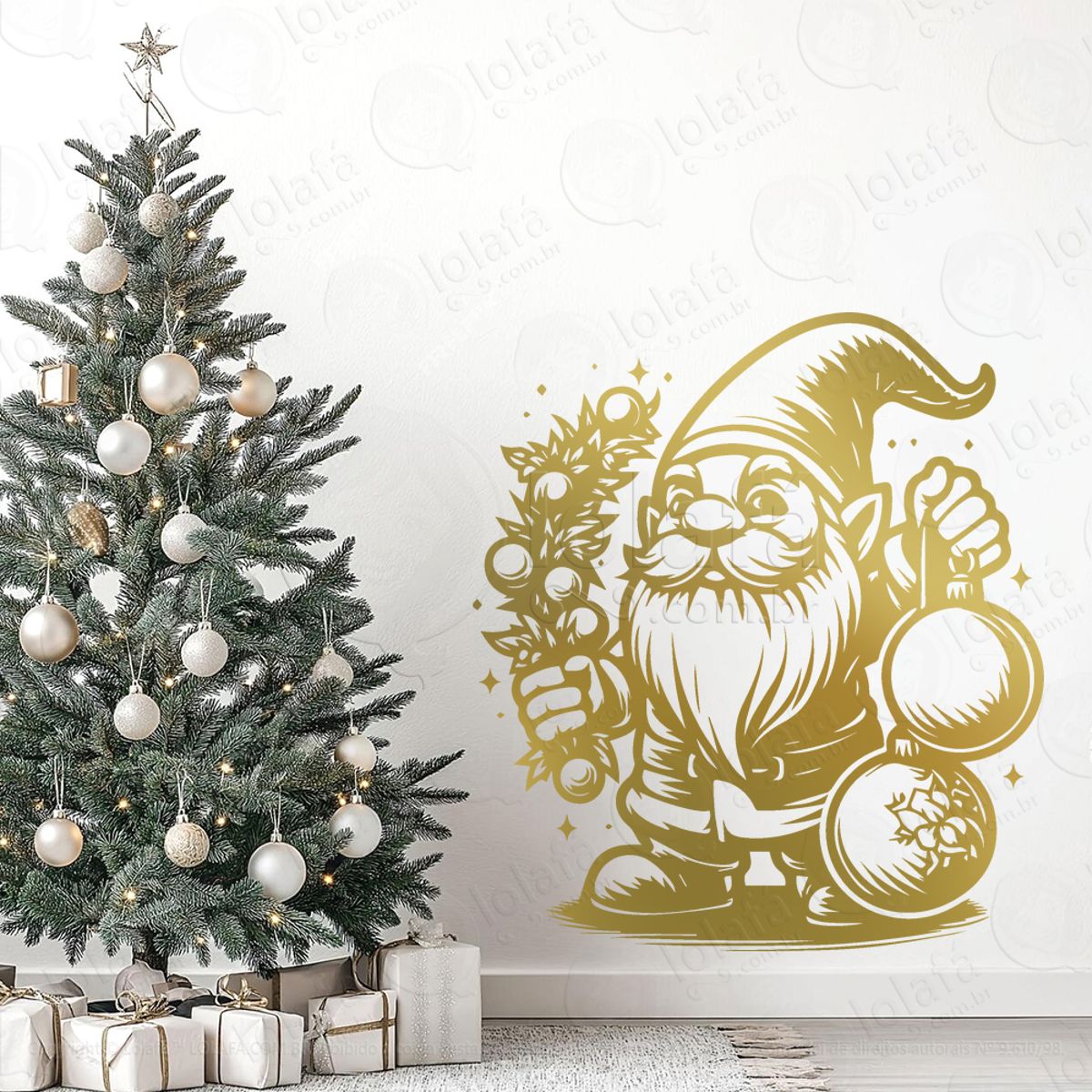 Gnomo Ajudante do Papai Noel Adesivo de Natal para Vitrine, Parede, Porta - Fácil Remoção Mod:618
