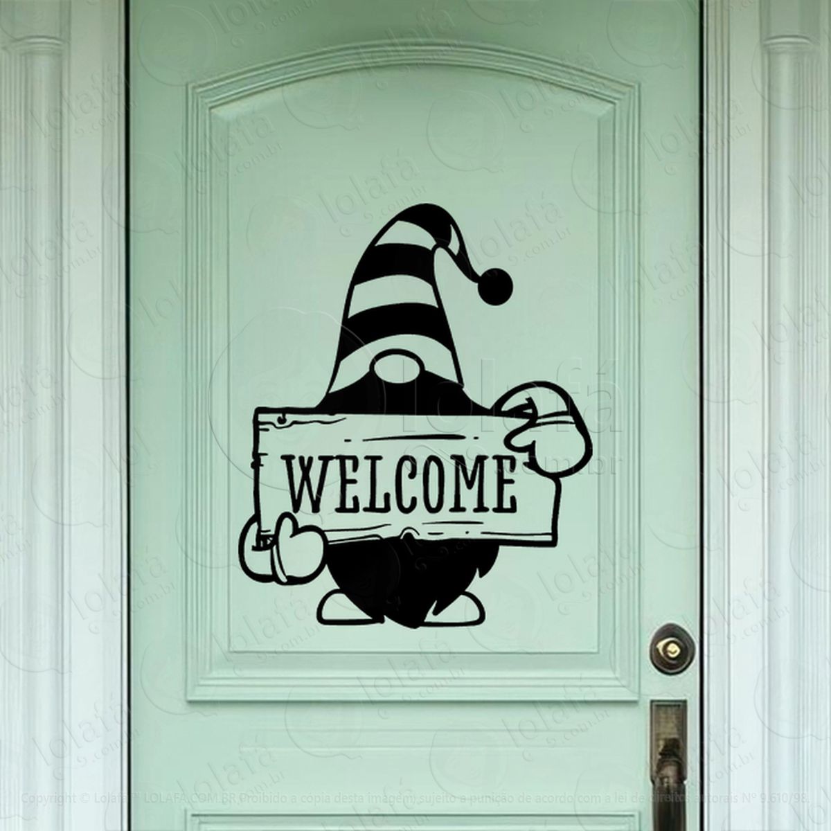 Gnomo Ajudante Frase Welcome Adesivo de Natal para Vitrine, Parede, Porta - Fácil Remoção Mod:622