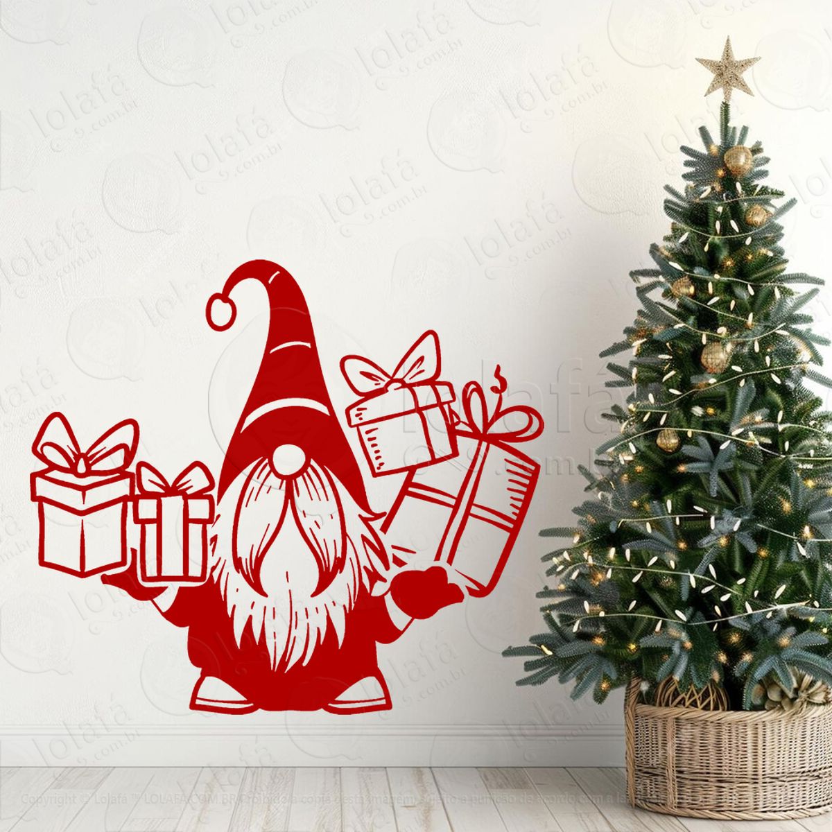 Gnomo Ajudante do Papai Noel Adesivo de Natal para Vitrine, Parede, Porta - Fácil Remoção Mod:623