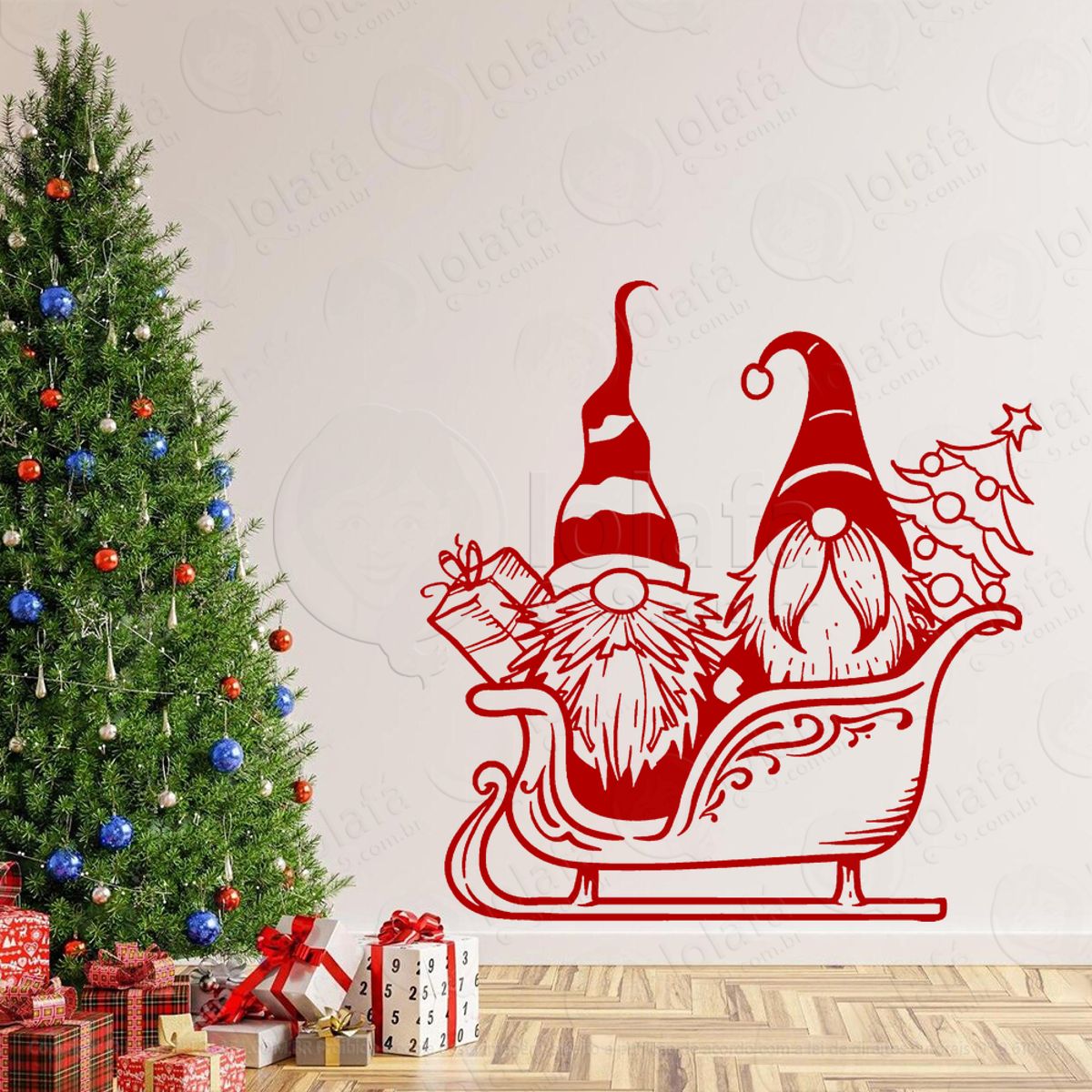 Gnomos Ajudantes do Papai Noel Adesivo de Natal para Vitrine, Parede, Porta - Fácil Remoção Mod:626