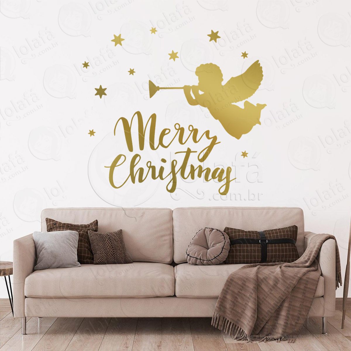 Anjo e Frase Merry Christmas Adesivo de Natal para Vitrine, Parede, Porta - Fácil Remoção Mod:639