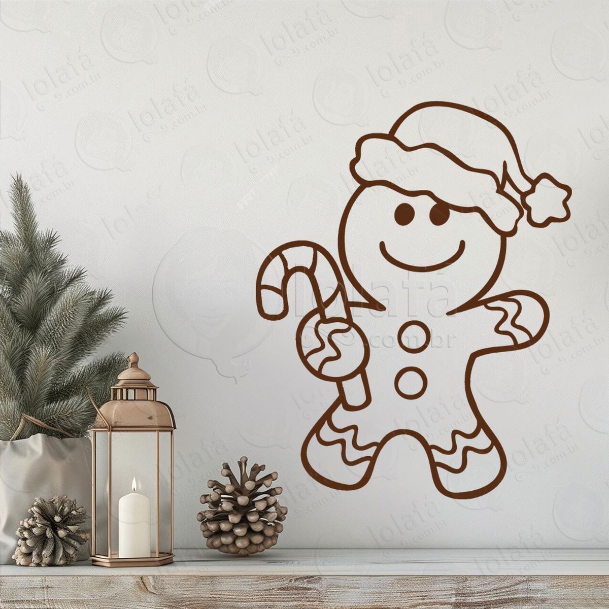 Biscoito de Gengibre com Bengala Adesivo de Natal para Vitrine, Parede, Porta - Fácil Remoção Mod:649