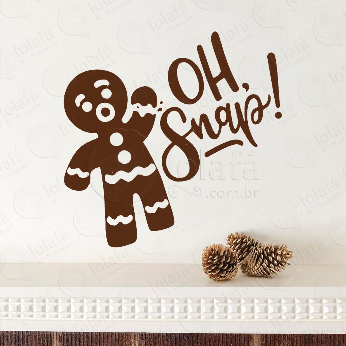 Biscoito de Gengibre Frase Oh Snap! Adesivo de Natal para Vitrine, Parede, Porta - Fácil Remoção Mod:651