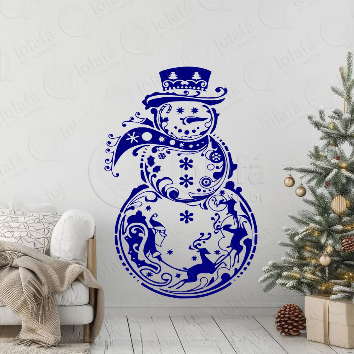 Boneco de Neve com Trenó do Noel Adesivo de Natal para Vitrine, Parede, Porta - Fácil Remoção Mod:656