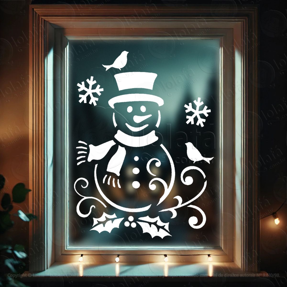 Boneco de Neve Adesivo de Natal para Vitrine, Parede, Porta - Fácil Remoção Mod:657