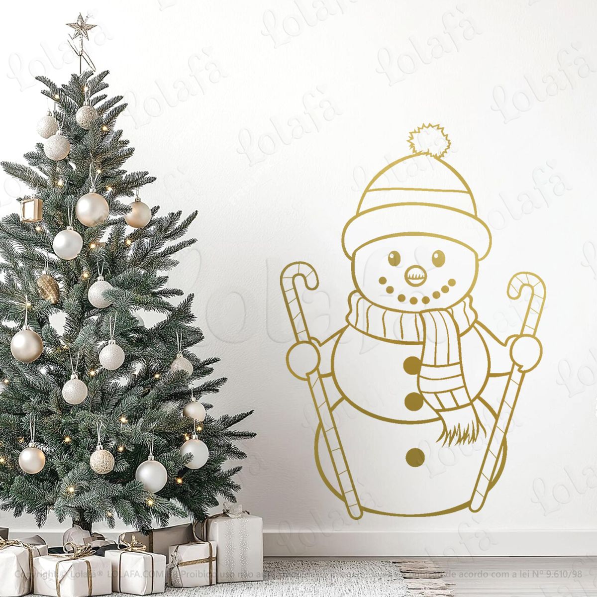 Boneco de Neve Adesivo de Natal para Vitrine, Parede, Porta - Fácil Remoção Mod:662