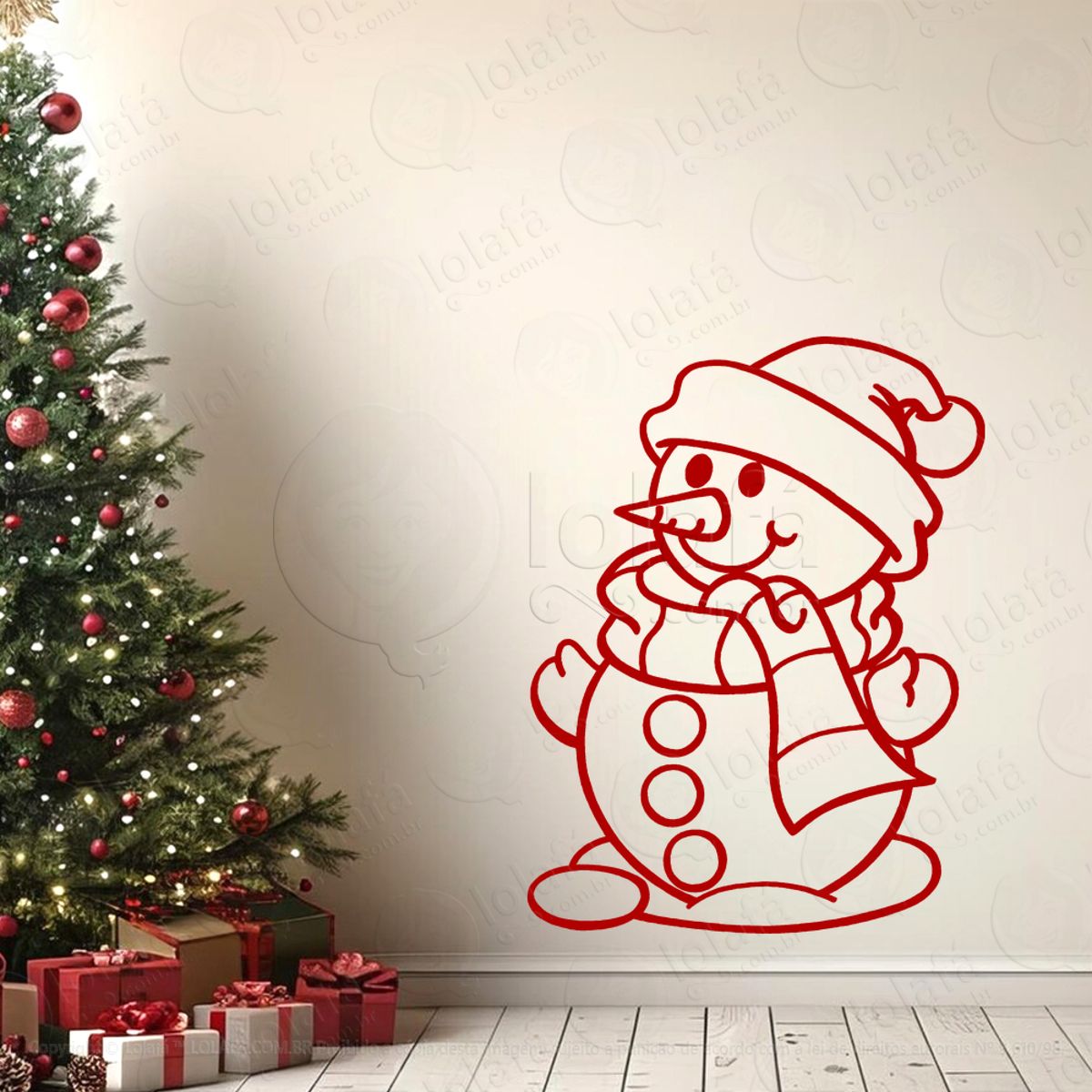 Boneco de Neve Adesivo de Natal para Vitrine, Parede, Porta - Fácil Remoção Mod:664