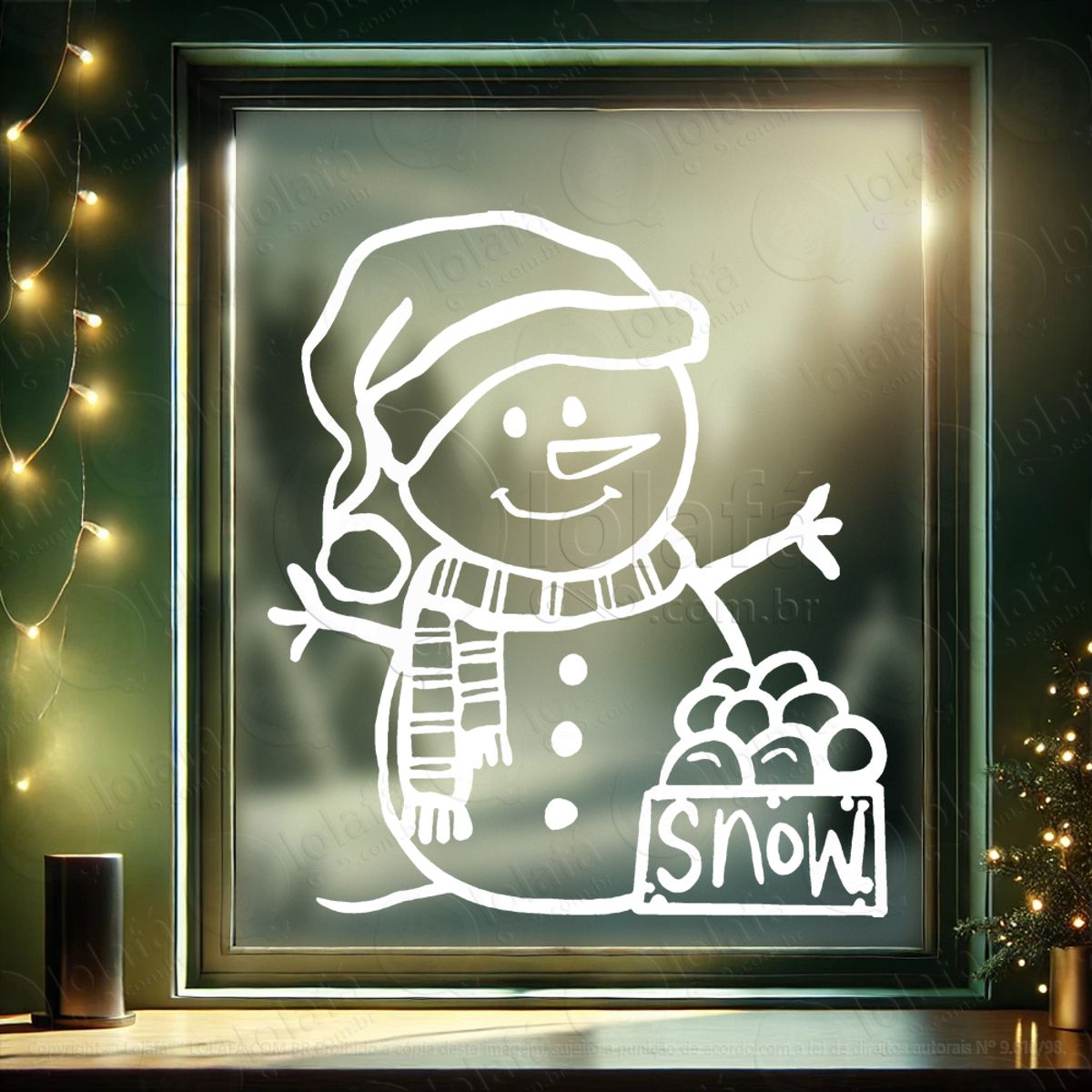 Boneco de Neve e Frase Snow Adesivo de Natal para Vitrine, Parede, Porta - Fácil Remoção Mod:674