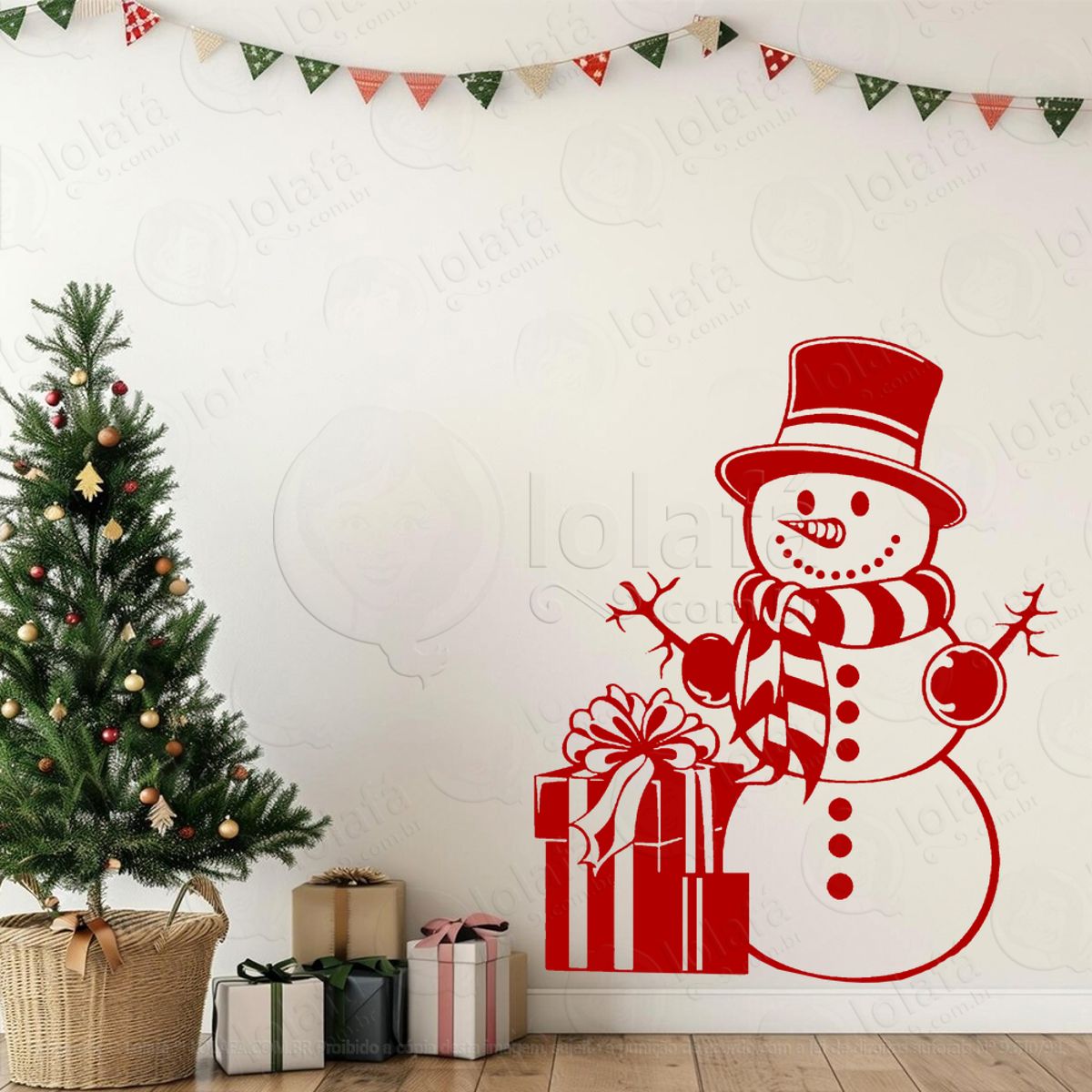 Boneco de Neve e Presentes Adesivo de Natal para Vitrine, Parede, Porta - Fácil Remoção Mod:675