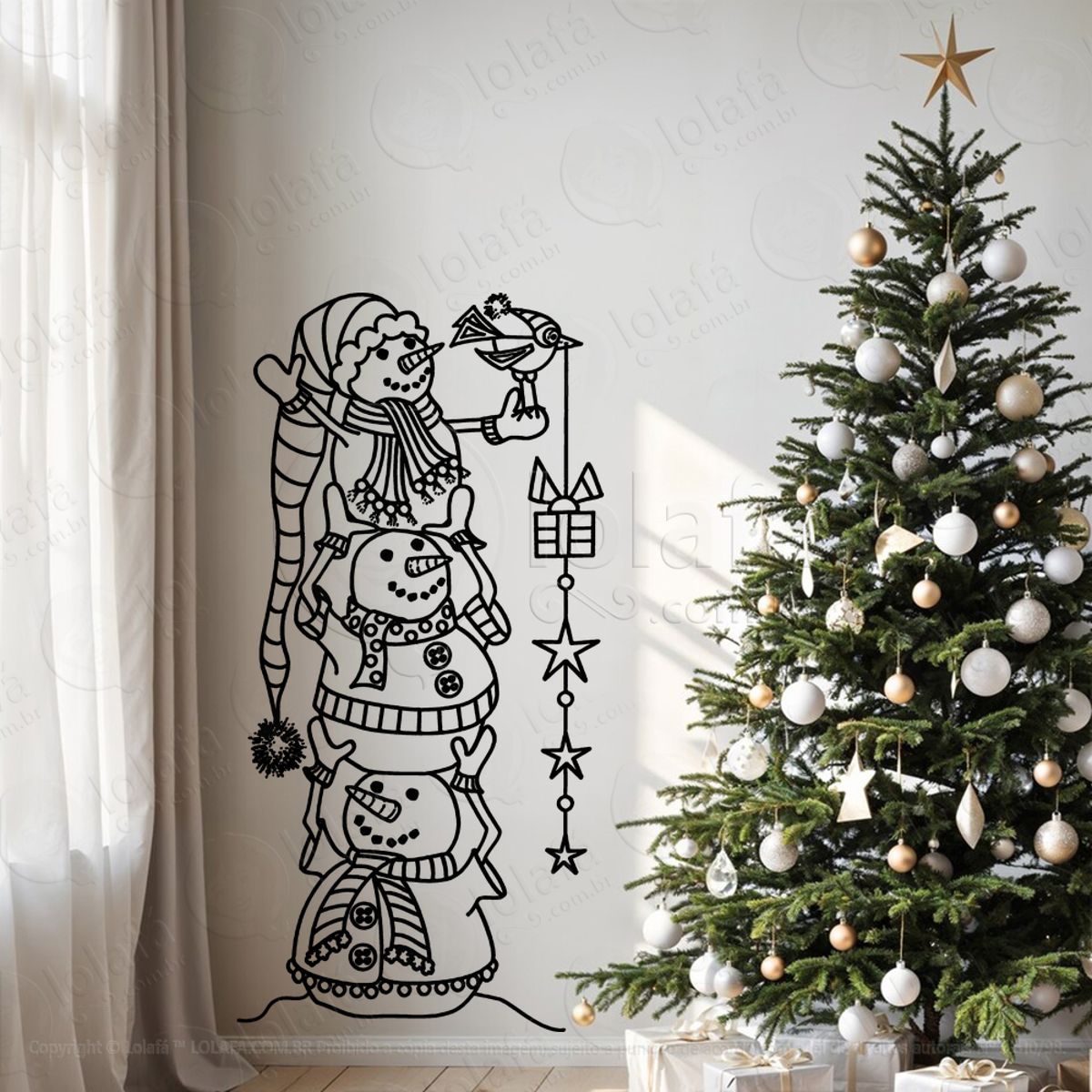 Bonecos de Neve Adesivo de Natal para Vitrine, Parede, Porta - Fácil Remoção Mod:676