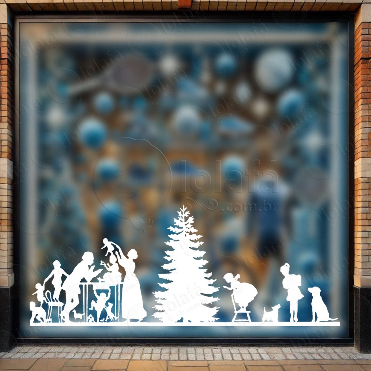 Cenário Família Decorando Árvore Adesivo de Natal para Vitrine, Parede, Porta - Fácil Remoção Mod:680
