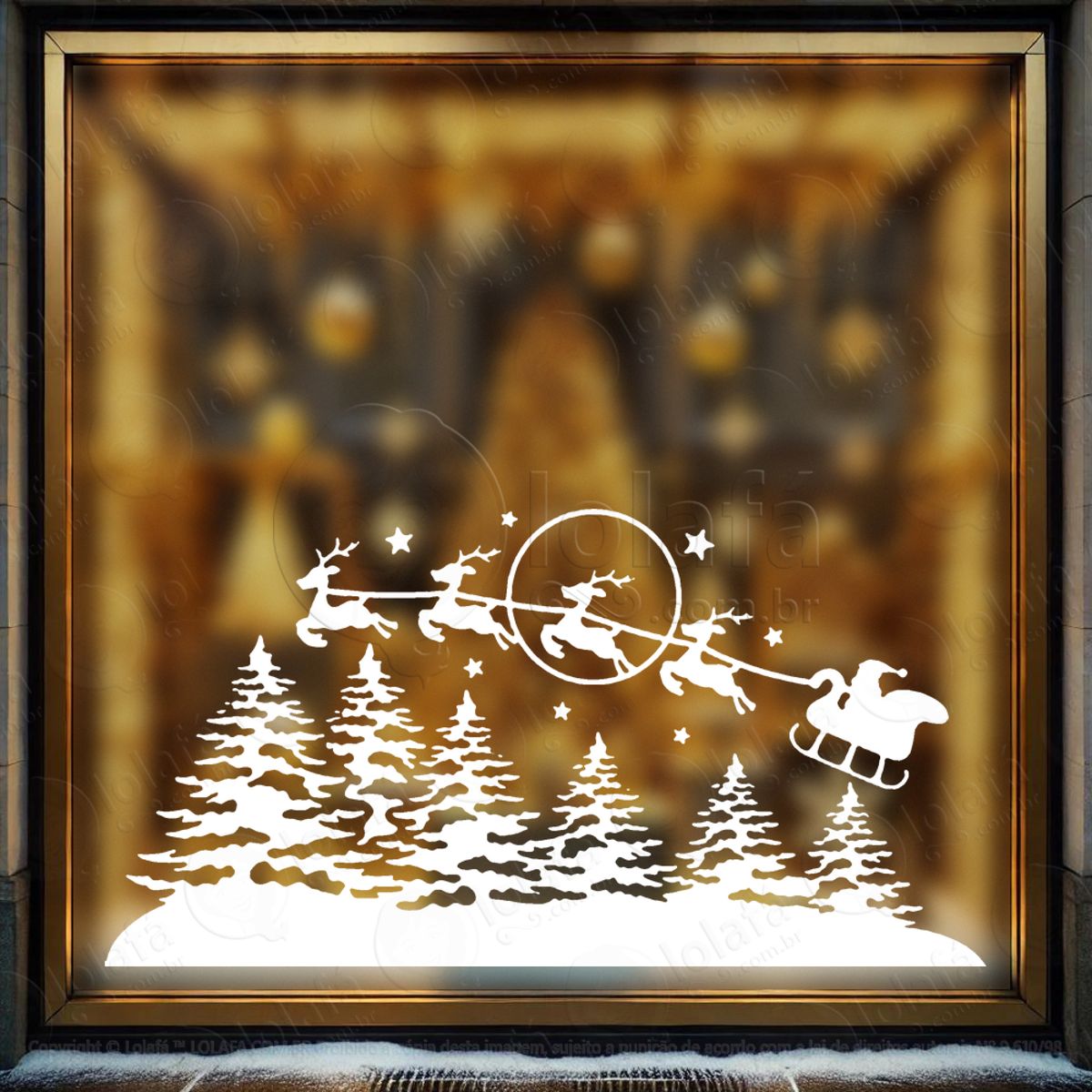 Trenó do Noel Voando na Floresta Adesivo de Natal para Vitrine, Parede, Porta - Fácil Remoção Mod:693