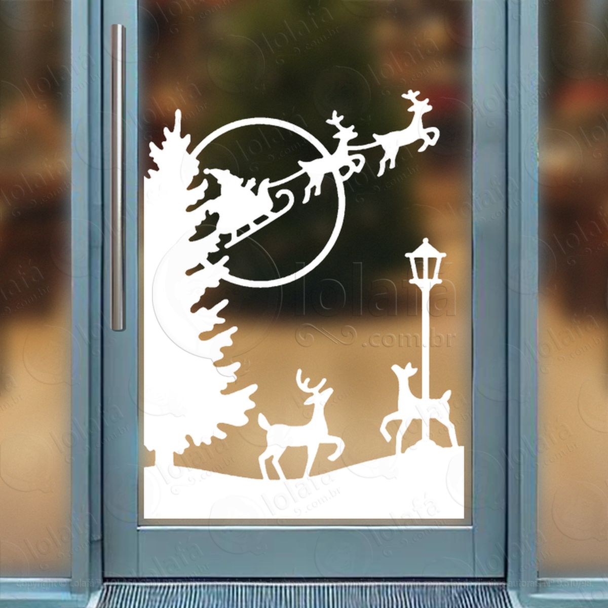 Trenó do Noel Voando no Parque Adesivo de Natal para Vitrine, Parede, Porta - Fácil Remoção Mod:697