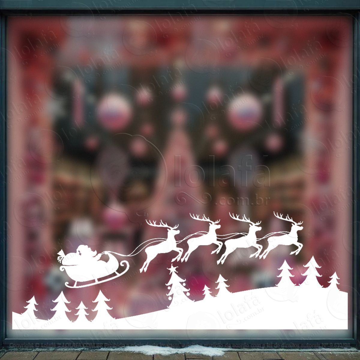 Trenó do Noel Voando na Floresta Adesivo de Natal para Vitrine, Parede, Porta - Fácil Remoção Mod:698