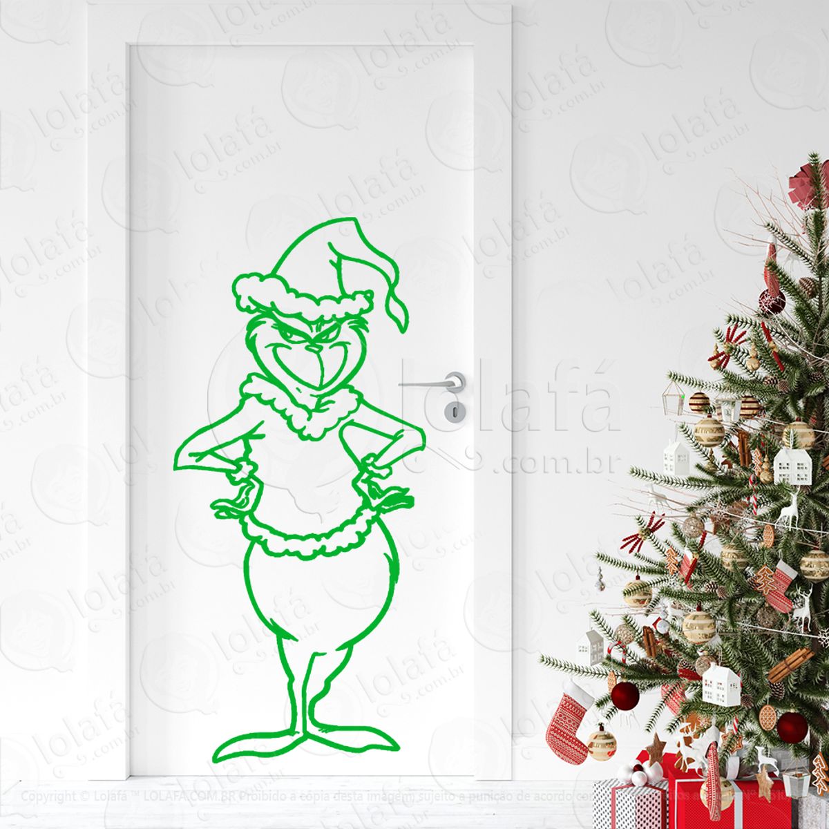 Grinch Adesivo de Natal para Vitrine, Parede, Porta - Fácil Remoção Mod:708