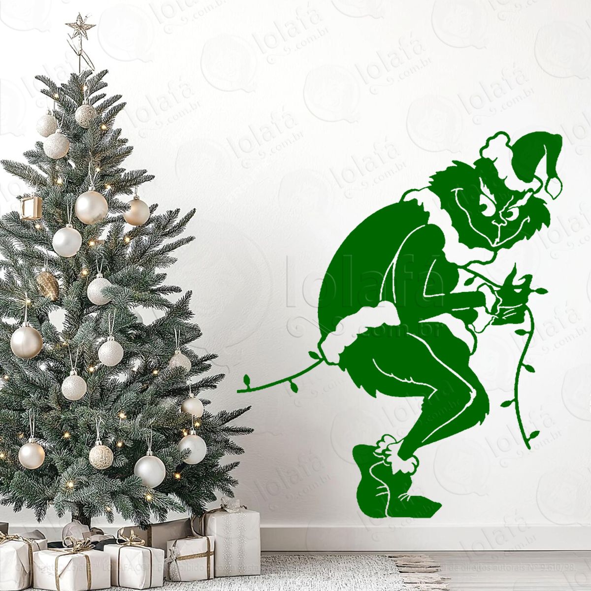 Grinch Pegando o Pisca Pisca Adesivo de Natal para Vitrine, Parede, Porta - Fácil Remoção Mod:710