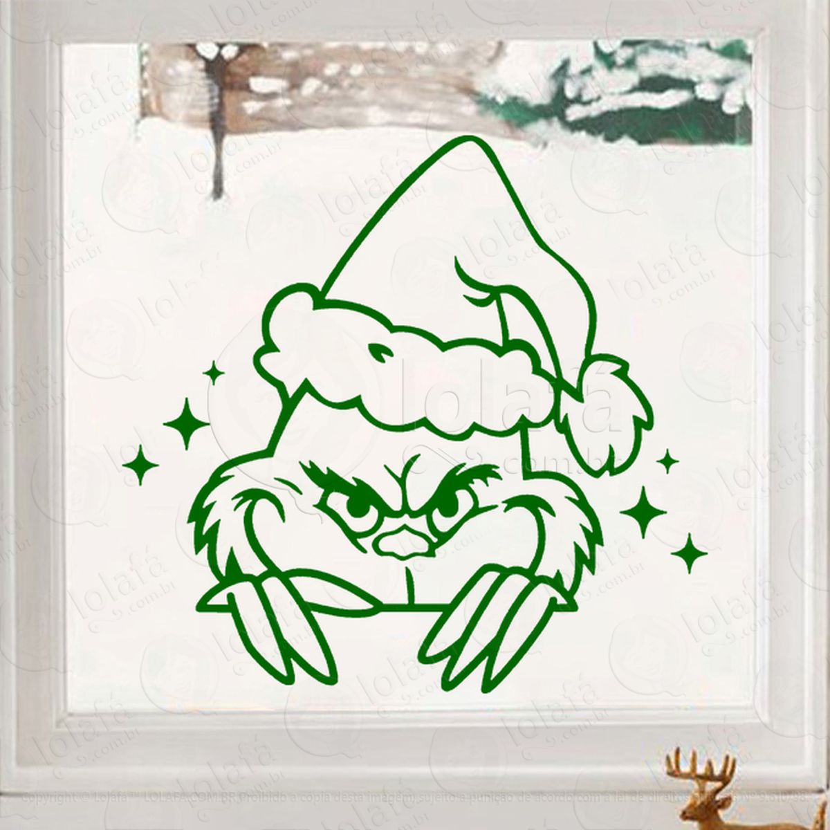 Grinch Adesivo de Natal para Vitrine, Parede, Porta - Fácil Remoção Mod:712