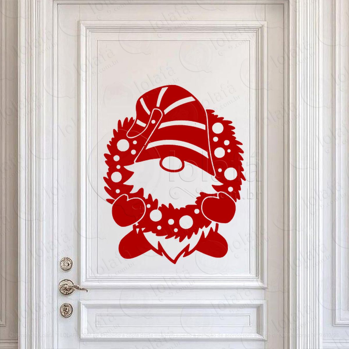 Guirlanda Gnomo Ajudante do Noel Adesivo de Natal para Vitrine, Parede, Porta - Fácil Remoção Mod:714