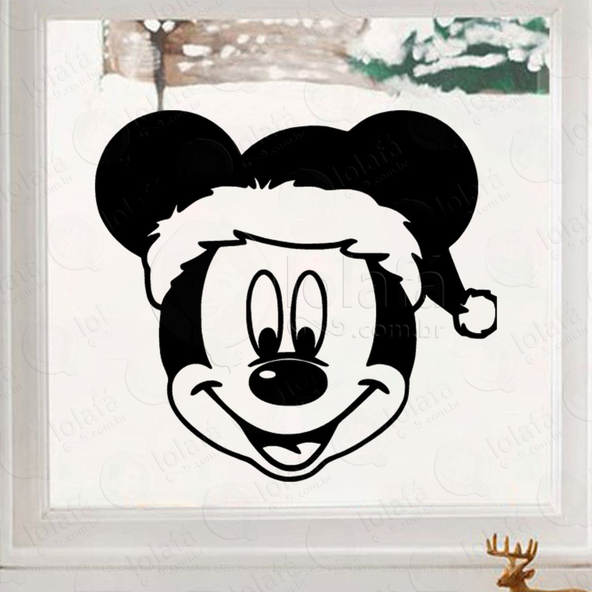 Mickey com Gorro de Natal Adesivo de Natal para Vitrine, Parede, Porta - Fácil Remoção Mod:716