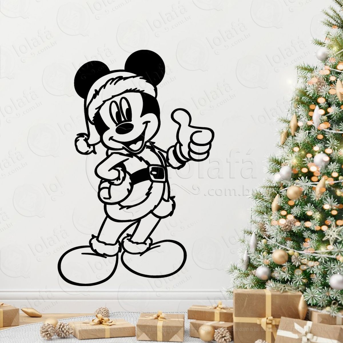 Mickey de Papai Noel Adesivo de Natal para Vitrine, Parede, Porta - Fácil Remoção Mod:717