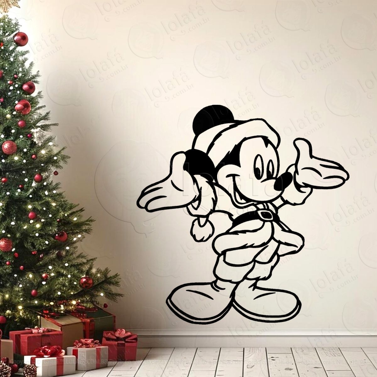 Mickey de Papai Noel Adesivo de Natal para Vitrine, Parede, Porta - Fácil Remoção Mod:718