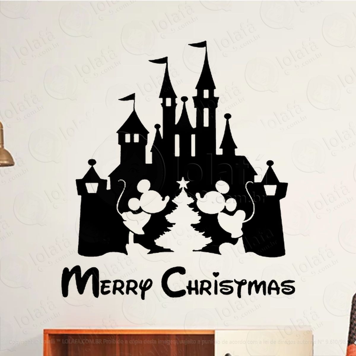 Castelo Mickey e Minnie Christmas Adesivo de Natal para Vitrine, Parede, Porta - Fácil Remoção Mod:719
