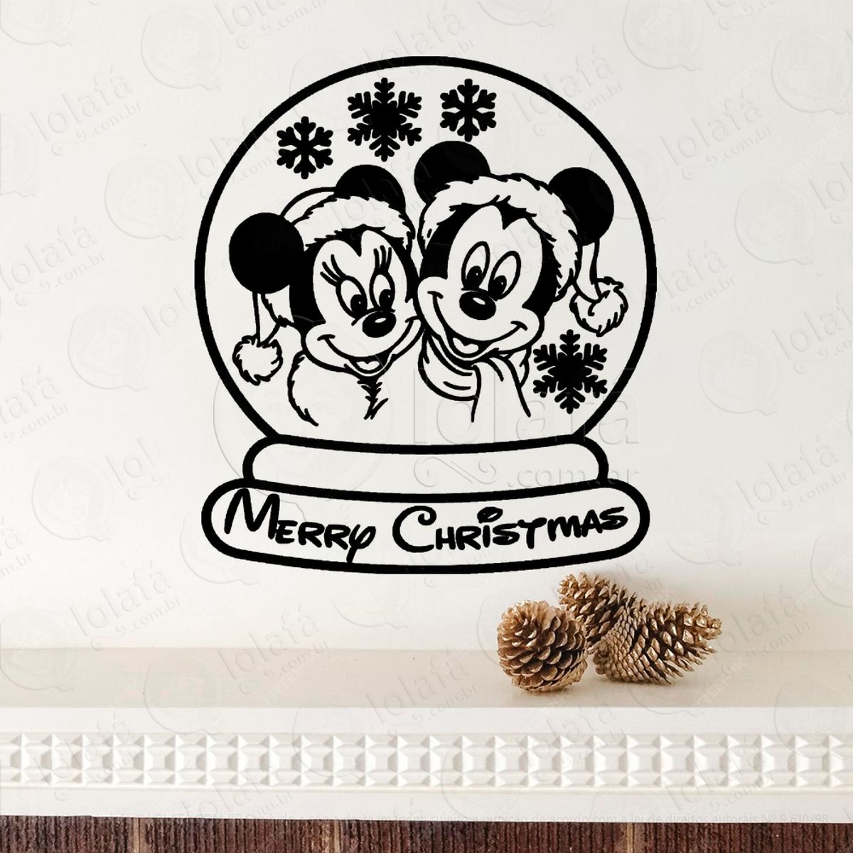 Globo de Neve Mickey e Minnie Adesivo de Natal para Vitrine, Parede, Porta - Fácil Remoção Mod:720
