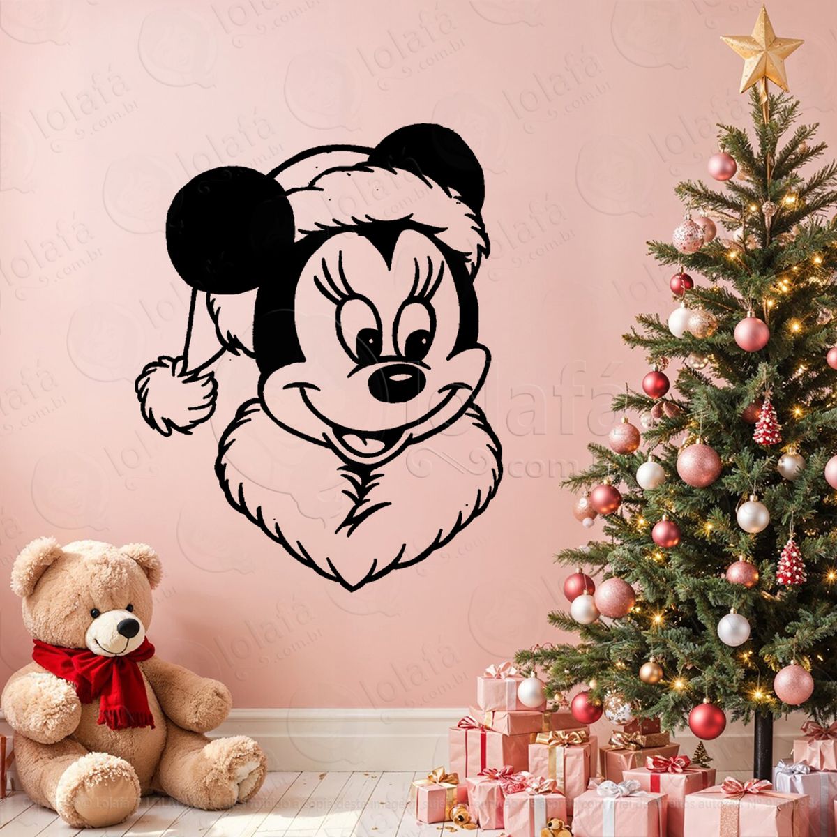 Minnie no Natal Adesivo de Natal para Vitrine, Parede, Porta - Fácil Remoção Mod:722
