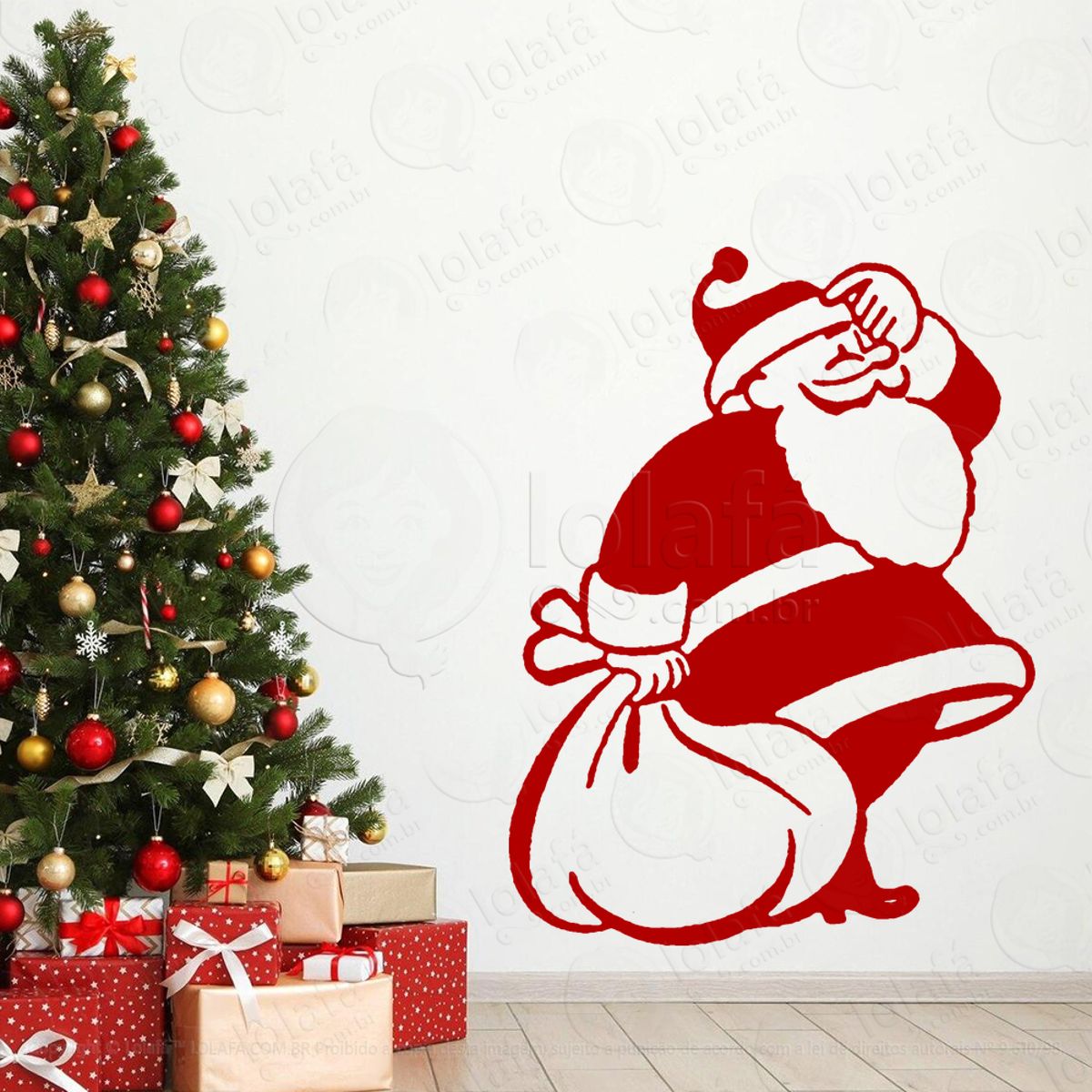 Papai Noel com Sacola de Presentes Adesivo de Natal para Vitrine, Parede, Porta - Fácil Remoção Mod:728