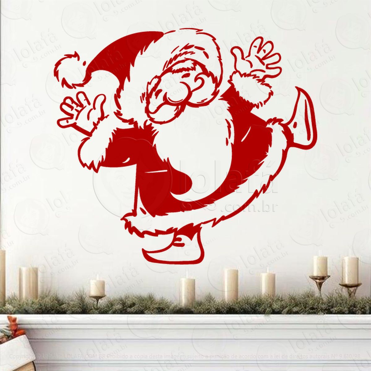 Papai Noel Adesivo de Natal para Vitrine, Parede, Porta - Fácil Remoção Mod:733