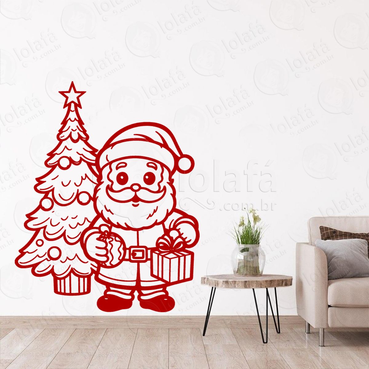 Papai Noel com Árvore de Natal Adesivo de Natal para Vitrine, Parede, Porta - Fácil Remoção Mod:737