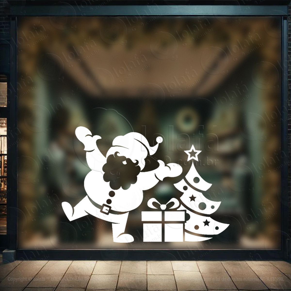 Papai Noel com Árvore de Natal Adesivo de Natal para Vitrine, Parede, Porta - Fácil Remoção Mod:739