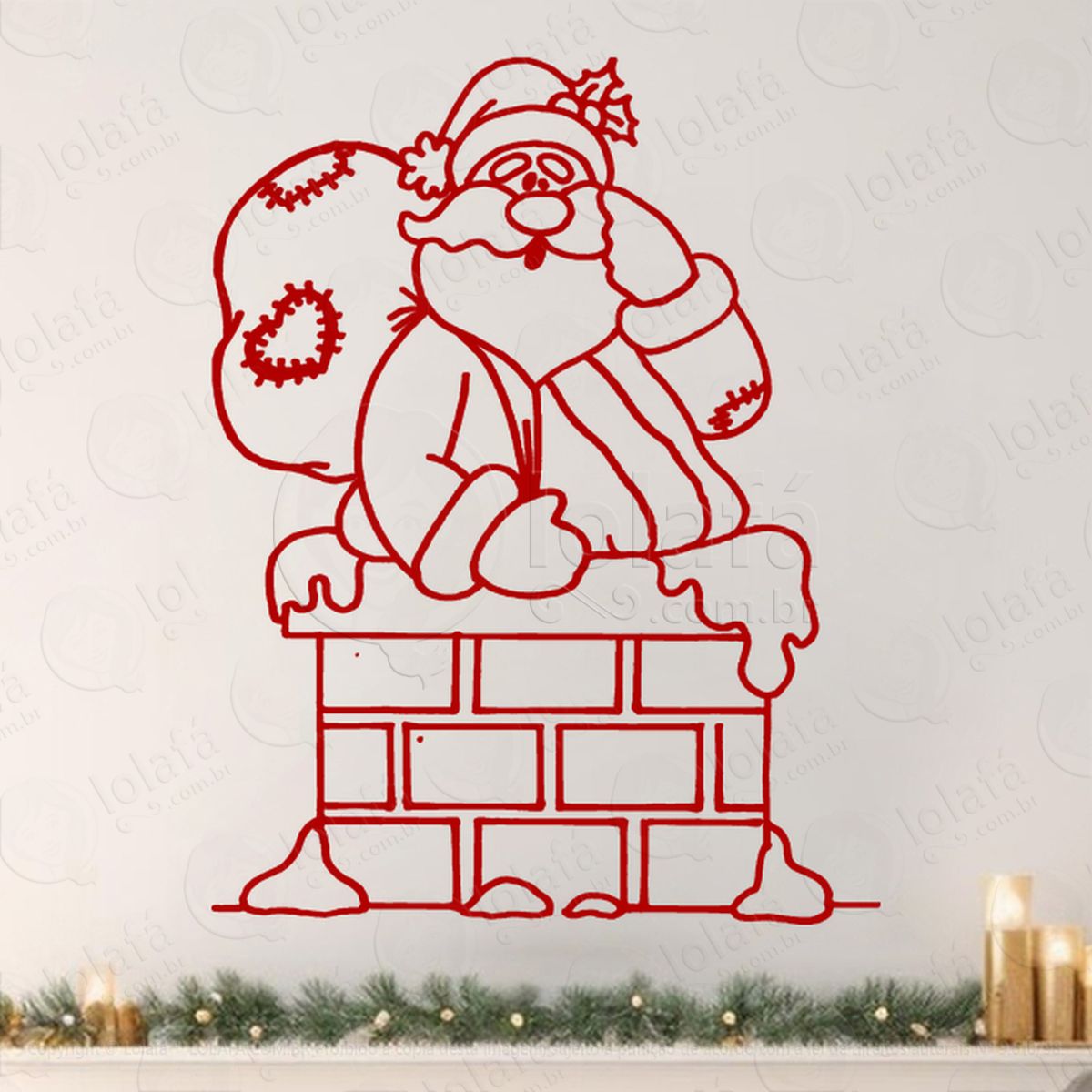 Papai Noel Saindo da Chaminé Adesivo de Natal para Vitrine, Parede, Porta - Fácil Remoção Mod:742
