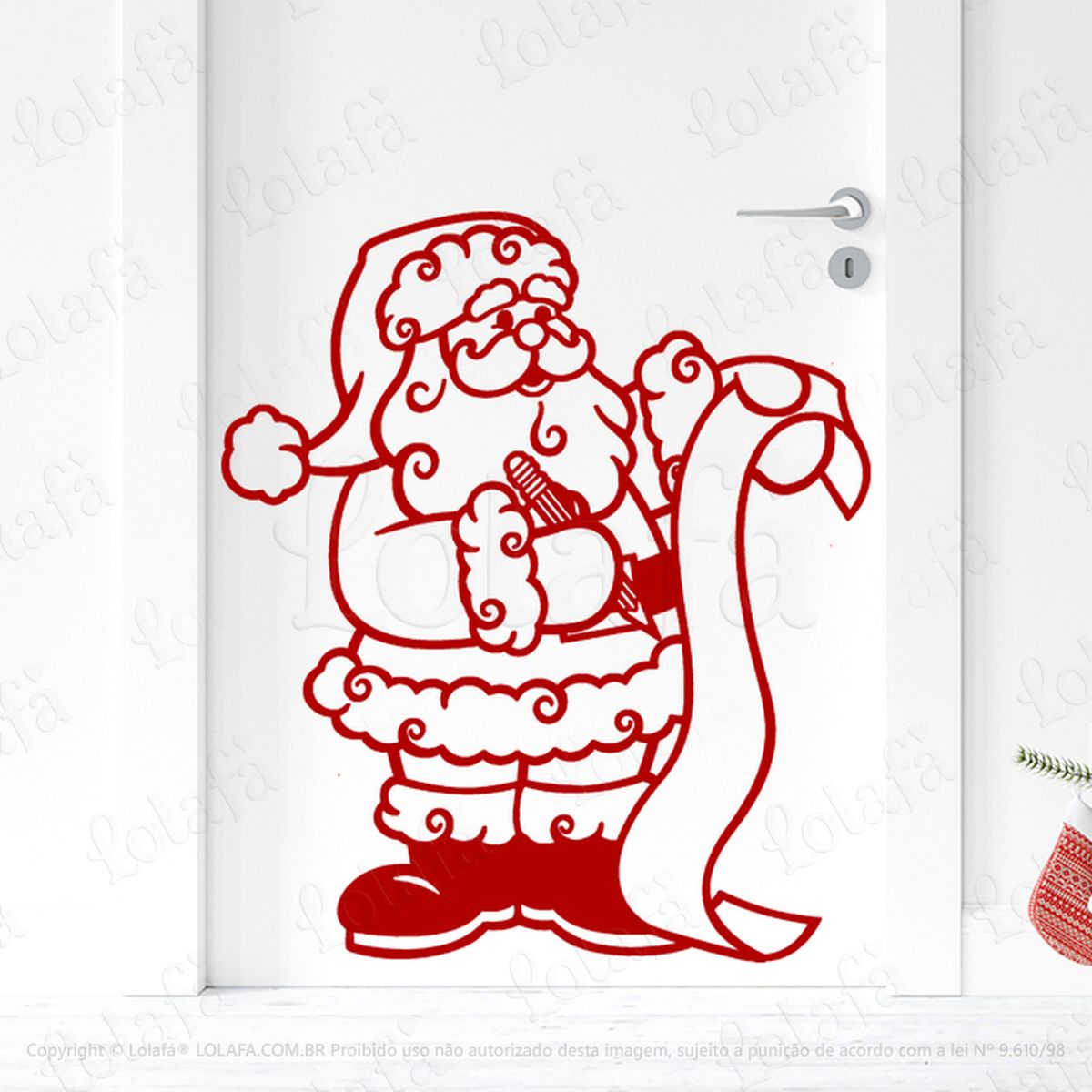 Papai Noel Lendo Lista de Presentes Adesivo de Natal para Vitrine, Parede, Porta - Fácil Remoção Mod:745