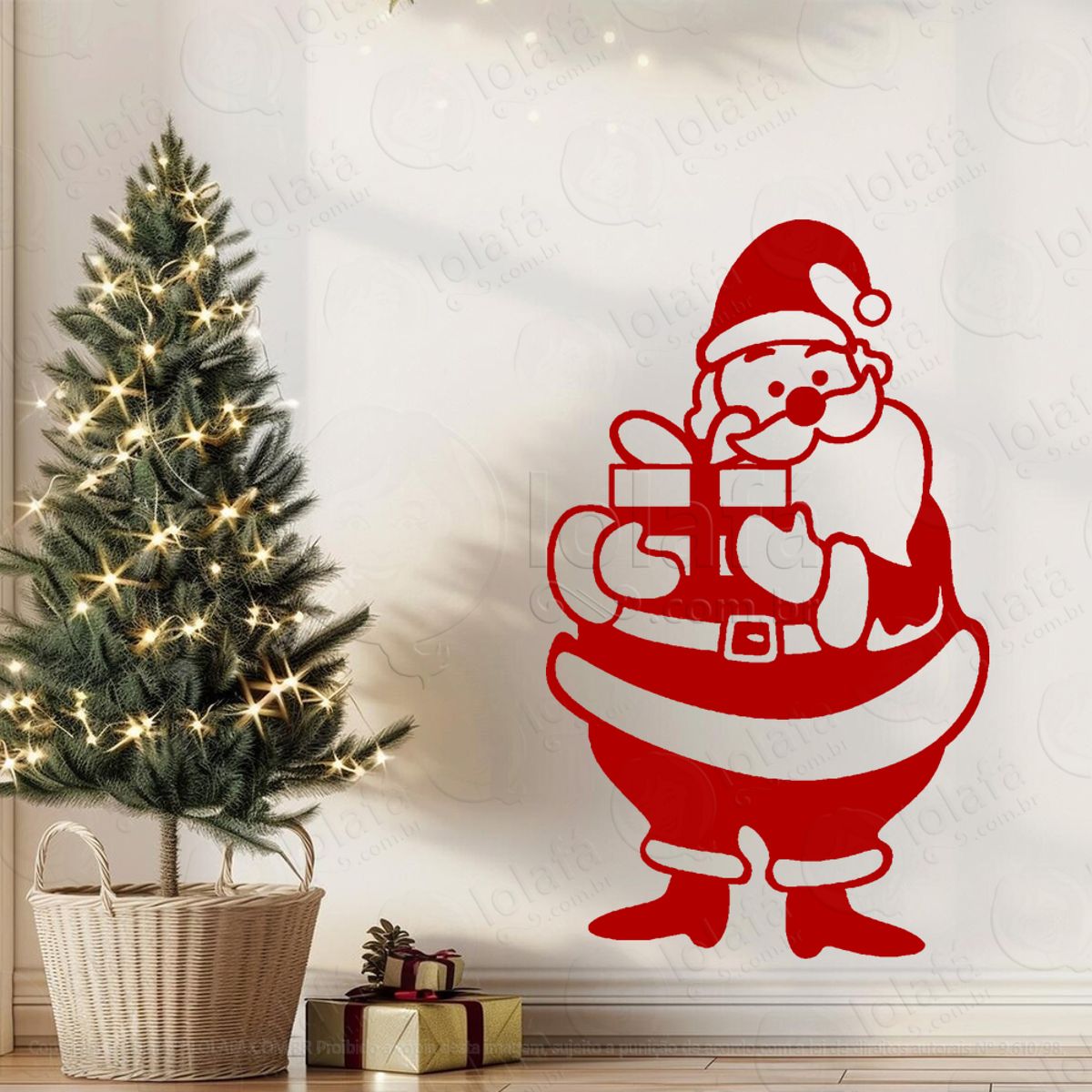 Papai Noel com Presente Adesivo de Natal para Vitrine, Parede, Porta - Fácil Remoção Mod:748