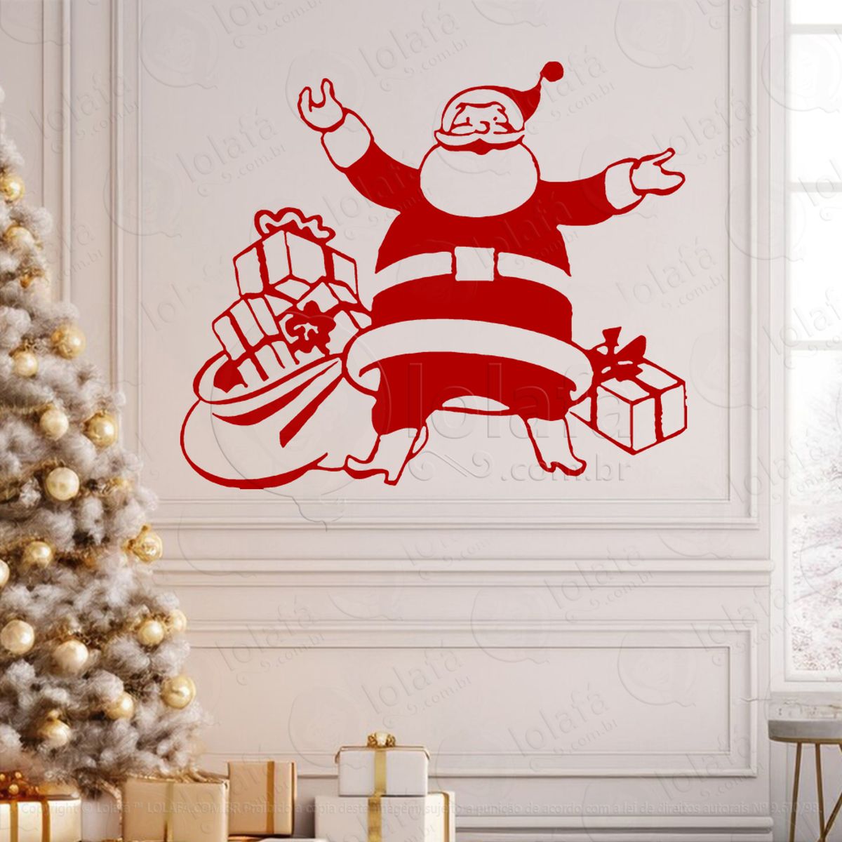 Papai Noel com Sacola de Presentes Adesivo de Natal para Vitrine, Parede, Porta - Fácil Remoção Mod:749